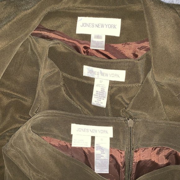 Vintage Jones New York 3 piece suit Green 100% Silk Skirt& Jacket 12 Skirt 6 - Picture 3 of 11